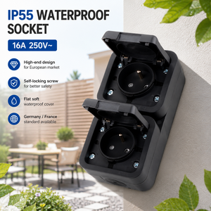 <span class=keywords><strong>Prise</strong></span> murale double étanche IP54 professionnelle 16A pour extérieur, montage horizontal pour jardin - Product Image 1