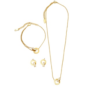 Juego de Joyería de Moda de Acero Inoxidable de 3 Piezas, Impermeable, con Números Romanos, Anillo Doble con Diamantes, Aretes y Collar - Product Image 5