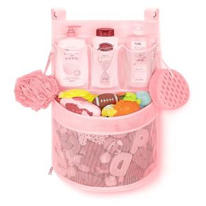 Bath Toy Organizer Baby Bathtub Hanging Mesh Net Kids Time Toys Storage Suction Bag with 2 Hooks - Product Image 1