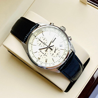 Montre à quartz chronographe vintage pour homme, échelle tachymétrique, cadran crème, bracelet en cuir à motif crocodile, montre-bracelet de date pour affaires