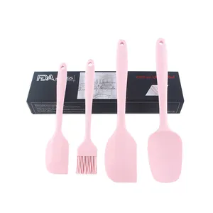 4Pcs cocina utensilios de cocina resistente al calor Rosa espátula de silicona conjunto para hornear