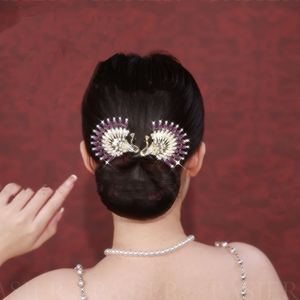 Pince à cheveux artisanale en alliage avec strass et plumes, pour chignon, torsades et coiffures françaises, pour femme - Product Image 4
