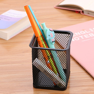 Portalápices de malla metálica, 9cm de diámetro, 10cm de altura, almacenamiento redondo para escritorio, papelería para estudiantes y oficina - Product Image 2