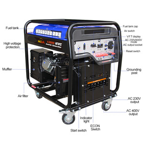 Gerador inversor a gasolina elétrico digital de grande potência, fonte de alternador trifásico de dupla tensão, 10kw, 11kw, <span class=keywords><strong>12kw</strong></span>, Hilda - Product Image 3