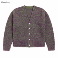 Unisex Oversize Flauschiger Strick-V-Ausschnitt Knopf-Cardigan Pullover mit Eigenem Logo OEM ODM Streetwear Langarm-Cardigan Top