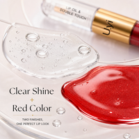 Vente en gros de gloss à lèvres double toucher, étiquette privée OEM, deux formules, un tube, non collant, hydratant, fini rouge intense