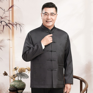 Abito in stile cinese Tang per uomo di mezza età e anziani, giacca primaverile e autunnale, abito per compleanno di un <span class=keywords><strong>vecchio</strong></span>, cappotto per nonno. - Product Image 3