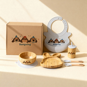 <span class=keywords><strong>Set</strong></span> per l'Alimentazione del Bambino in Bambù con Ciotola a Forte Ventosa, Bocca Larga, Resistente al Bollitore, Infrangibile, con Coperchi e Cannucce - Product Image 3