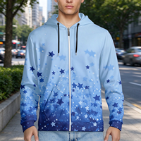 Hoodie Zip Up Pria Motif Langit Berbintang Biru Gradasi Custom, Streetwear Harajuku Kasual Dengan Kantong