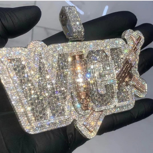 Liontin Hip Hop Bertabur Moissanite Perhiasan Rapper Perak Sterling Liontin Berlian Custom Bling Berlapis Emas 18K - Product Image 1