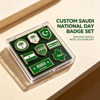 Badge en métal imperméable et résistant à la décoloration pour la Fête nationale saoudienne, conception personnalisée, plusieurs styles, souvenir en émail pour cadeau de festival, vente en gros