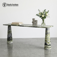 Table console d'entrée moderne convertible en marbre vert Panda, avec support en pierre à double cône, table d'appoint de luxe en pierre pour villa, pour salon