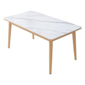 Juego de mesa y sillas de comedor rectangulares de madera maciza de estilo nórdico con tablero de mármol para casas pequeñas - Product Image 3