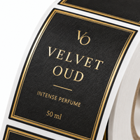 Étiquettes de bouteilles de parfum en papier mat gaufré avec feuille métallique adhésive pour boîtes de parfum et emballages de coffrets cadeaux – Fabricant sur mesure