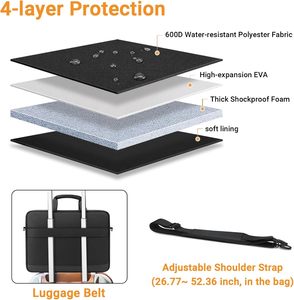 Sac pour ordinateur portable, étui imperméable pour ordinateur portable, sacoche, sacoche avec bandoulière pour ordinateur portable, étui de transport, noir - Product Image 2