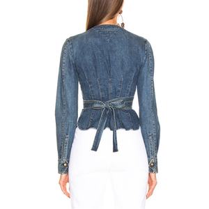 Chaqueta Vaquera de Mezclilla para Mujer, Estilo Elegante y Ejecutivo, Lavado Ácido Vintage, Corte Recortado, Escote en V Profundo - Product Image 4