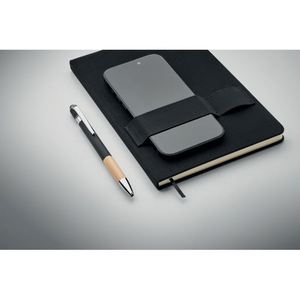 Carnet à couverture rigide en tissu RPET recyclé écologique, très demandé, avec boucle pour stylo, idéal pour le bureau, les affaires, les cadeaux ou comme journal de bord pour téléphone. - Product Image 4