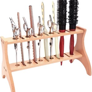 Wooden Scissor Holder 2 Tier <b>Rack</b> For Hair Salon Tools Storage Bathroom <b>Shelf</b> Standing Type Multifunctional Organizer - Product Image 5
