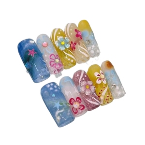 <span class=keywords><strong>Uñas</strong></span> <span class=keywords><strong>postizas</strong></span> cuadradas <span class=keywords><strong>de</strong></span> verano Y2K <span class=keywords><strong>de</strong></span> nuevo diseño al por mayor, hechas a mano con diamantes Aurora franceses, reutilizables, estilo ballet, dulces y geniales <span class=keywords><strong>para</strong></span> chicas. - Product Image 2