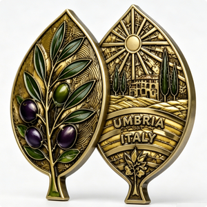Médaille souvenir en laiton plaqué or d'Umbria, Italie, de forme irrégulière, avec impression en relief sur le thème des fruits, pièce de collection - Product Image 6
