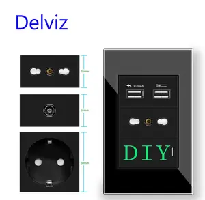 Delviz-interruptor a juego DIY, panel de cristal templado de 120mm * 72mm, toma de corriente eléctrica italiana de 16A, enchufe USB de pared estándar