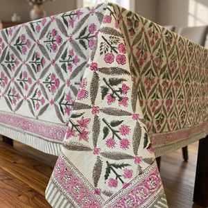 Nappe carrée artisanale en coton, motif floral brodé, imprimé traditionnel chinois au tampon, écologique et imperméable - Product Image 1