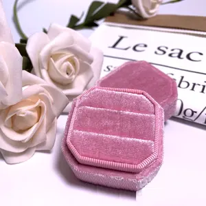 Двойная бархатная шкатулка для колец, коробка розового цвета для ювелирных украшений, восьмиугольная шкатулка для колец