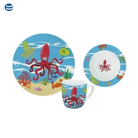 Service de table pour enfants en porcelaine fine - Assiettes en céramique bleues à motifs de dessins animés, écologiques, qualité cadeau avec emballage en boîte couleur