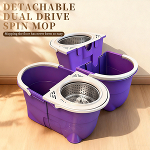 Produit ménager le plus vendu : Ensemble balai et seau pour nettoyage de sols secs et humides avec manche en acier inoxydable - Product Image 3