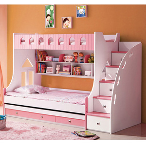 859 # literas combinadas 1,2 m 1,5 m muebles de dormitorio para niños 3 en 1 con estantería de almacenamiento camas encantadoras para niños rosas - Product Image 4