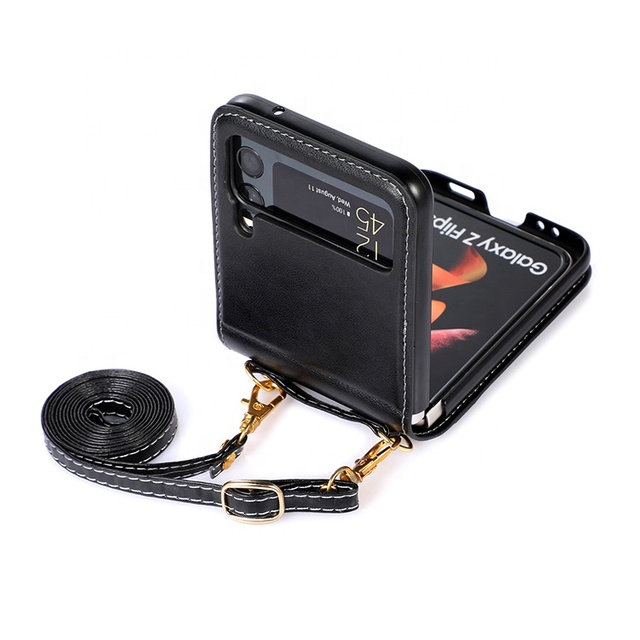 Girls Fashion Shockproof Strap Crossbody Card Slot PU Leather Custom Mobile Phone Cases for Samsung Z Flip 3 4 5