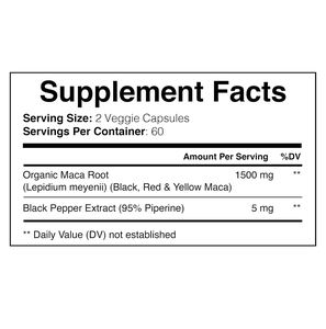 Capsules de Maca pour Hommes et Femmes, Complément Végétalien Bio, Racines de Maca Rouge, Noire et Jaune Plus - Product Image 2