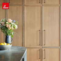 Armoires de cuisine Alland en bois naturel, style luxueux discret, finition teintée en noyer, avec quincaillerie en laiton