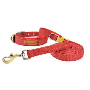 Wholesale Canvas <b>Dog</b> <b>Collar</b> Leash Set Custom PU Name Plate Antique Metal Buckle Adjustable Pet Walking Kit OEM ODM Supported - Product Image 4