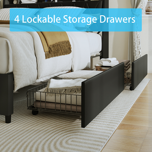 Cadre de lit souple réglable pleine grandeur avec tête de lit ergonomique, construction en MDF, prises de charge et éclairage LED - Product Image 3