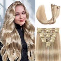 Extensions de cheveux humains à clipser en gros, 100% cheveux vierges Remy, directement de l'usine, grandes commandes, emballage personnalisé ODM, 14-30 pouces