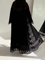 Abaya longue élégante en laine de luxe pour femme, style ouvert, vêtement islamique modeste, motif floral, cintrée à la taille, collection printemps