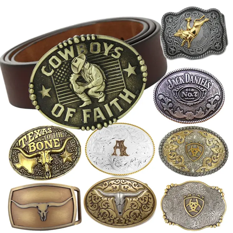 Groothandel Custom Roestvrij Staal Zink Legering Messing 3d Riem Gesp Aangepast Logo Metalen Dames Cowboy Riem Gespen Voor Mannen