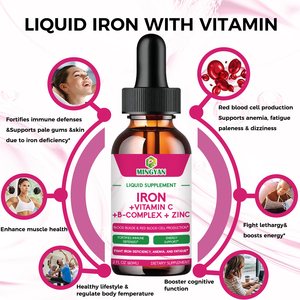 Gouttes buvables de Fer, Vitamine C, Complexe B, Zinc et Vitamine A pour le soutien sanguin et immunitaire, l'augmentation de l'énergie et l'absorption du Fer - Complément alimentaire - Product Image 2