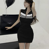 Robe tricotée sportive à rayures contrastées, coupe crayon, sexy, pour femme, vente en gros, collection été