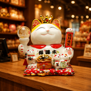 Elvis Presley Lucky Cat avec cristal de céramique émaillée de 10 pouces pour boule pour la décoration de la maison à Noël et au nouvel an chinois - Product Image 3