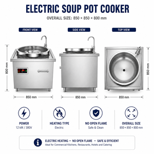 Commercial <b>Electric</b> Soup Pot 850x850x800mm 12KW 380V Stainless Steel Stock Pot Cooker Energy Saving Digital Touchscreen for - Product Image 3