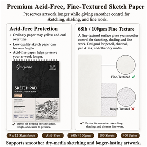 Cuaderno de Dibujo Giorgione de 100 g/m², 100 Hojas, A3, A4, A5, Libre de Ácido, Textura Fina, Encuadernado en Espiral - Product Image 2