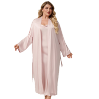 Ensemble de peignoirs en satin pour femmes, 2 pièces, vêtements de nuit et de détente, grandes tailles, manches longues, ceinture à nouer, vente en gros, directement de l'usine