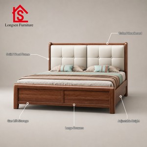 Queen Leather Soft Bed, Adjustable Bed Frame Storage <strong>Drawers</strong>, Black Walnut Wood Eco Friendly Foldable, 150x200cm and 180x200cm - Product Image 5