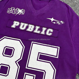 T-shirts de football OEM de qualité supérieure, personnalisés, coupe carrée, effet soleil, délavés, avec patch appliqué, en coton vintage, pour hommes, délavés à l'acide - Product Image 2