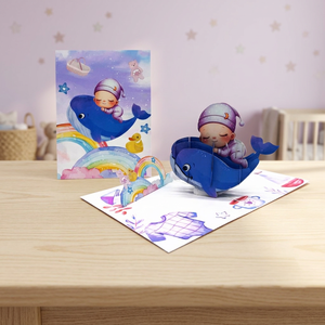 Carte pop-up 3D artisanale la plus vendue, motif bébé baleine, cadeaux personnalisés, souvenir de Hanoï, artisanat vietnamien, impression offset - Product Image 4