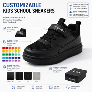 Scarpe da Ginnastica Nere in Pelle e Mesh per Bambini con Logo Personalizzato, Chiusura a Strappo e Suola Spessa, Ideali per Scuola e Tempo Libero – Produzione Diretta, OEM ODM - Product Image 2