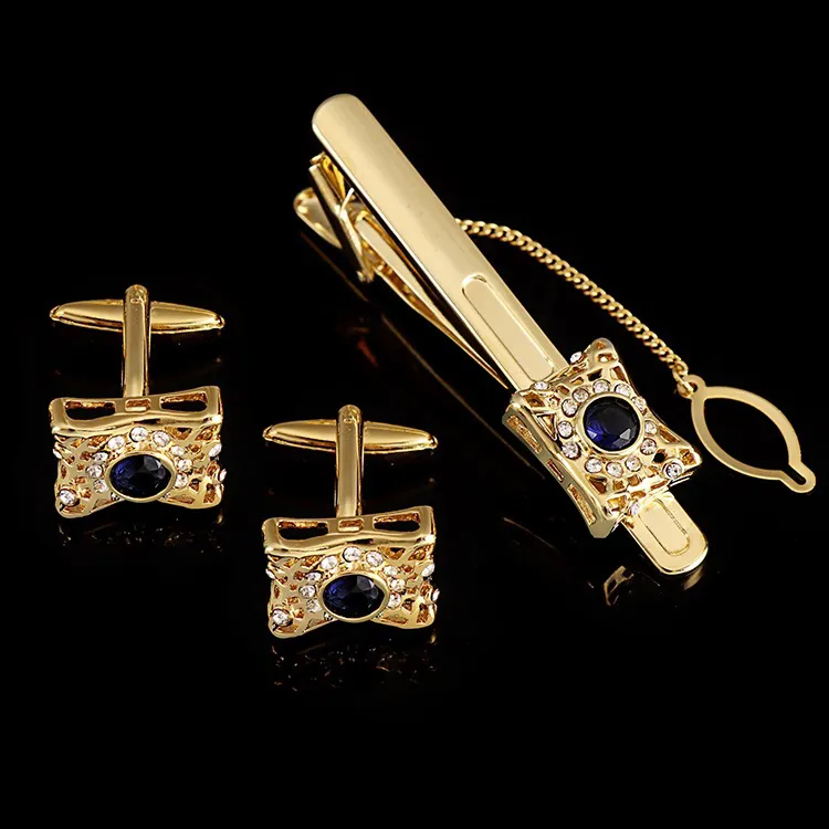 Manschetten knöpfe Krawatten klammer Set für Männer Luxus qualität Diamanten Gold Manschetten knöpfe Krawatten stangen 3 Stück Set Business Hochzeit Krawatten nadeln für Hemd