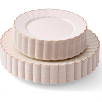 Assiettes jetables écologiques en plastique sans BPA, couleur ivoire, avec bord doré, motif floral robuste, pour mariages et fêtes